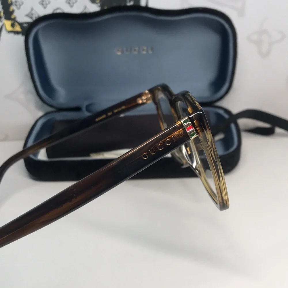 New Authentic Gucci GG0452O 004 Eyeglasses Brown Havana Oversized Square Frames